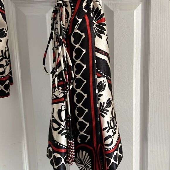 FARM RIO ‘Passion Scarf’ Black MINI WRAP DRESS - Picture 8 of 10
